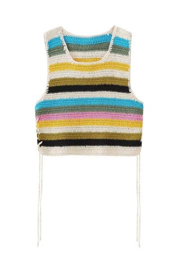 exquisite slight stretch lace-up knitted striped vest size run small
