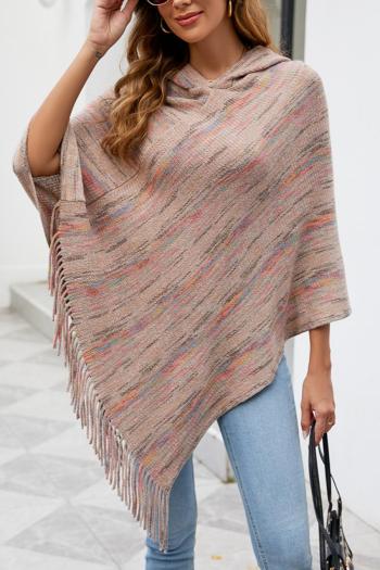 casual slight stretch stripe knitted 5 colors hooded tassel shawl sweater