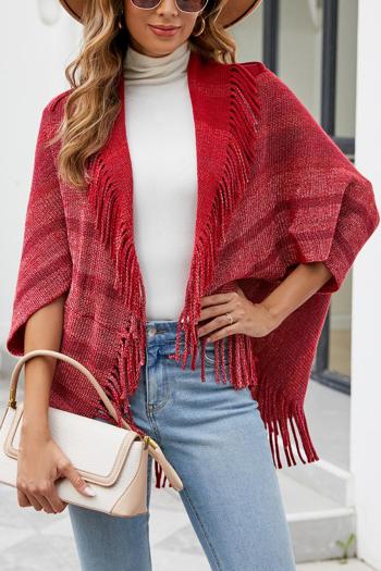 stylish slight stretch stripe knitted 5 colors tassel cardigan shawl sweater