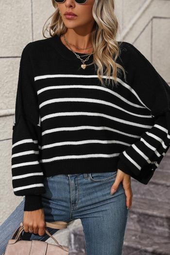 Casual slight stretch stripe knitted loose all-match sweater(only sweater)