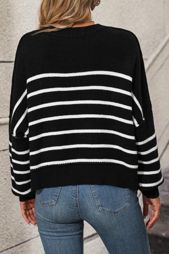Casual slight stretch stripe knitted loose all-match sweater(only sweater)