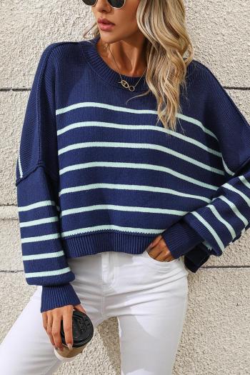 Casual slight stretch stripe knitted loose all-match sweater(only sweater)