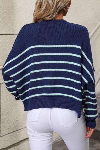Casual slight stretch stripe knitted loose all-match sweater(only sweater)