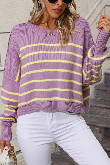 Casual slight stretch stripe knitted loose all-match sweater(only sweater)
