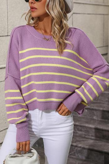 Casual slight stretch stripe knitted loose all-match sweater(only sweater)