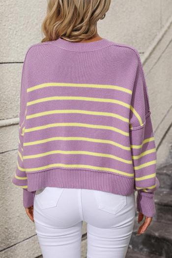 Casual slight stretch stripe knitted loose all-match sweater(only sweater)