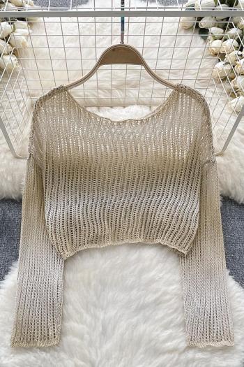 exquisite slight stretch gradient knitted hollow all-match thin sweater