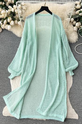 casual slight stretch solid color loose mid-length knitted cardigan