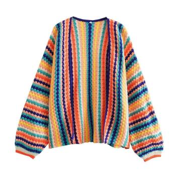 stylish non-stretch multicolor striped loose knitted cardigan sweater