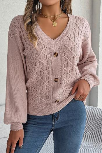 casual slight stretch twist 5 colors v-neck button decor all-match sweater