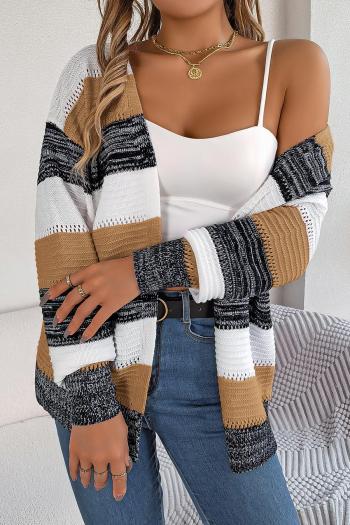 casual slight stretch colorblock stripe knitted cardigan sweater(only cardigan)