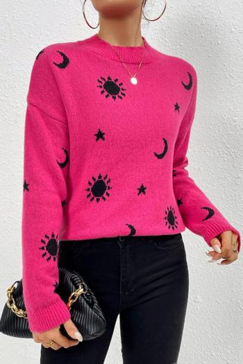 halloween style plus size slight stretch sun and moon graphic knitted sweater