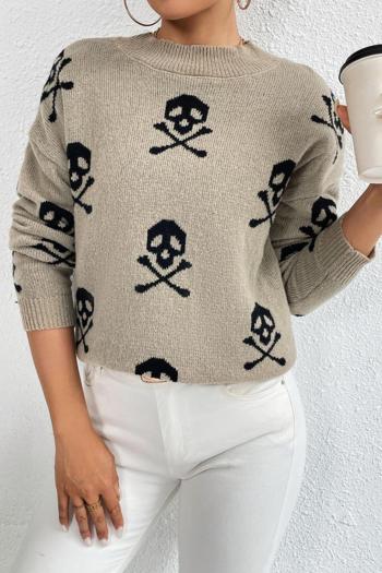 halloween style plus size slight stretch skull graphic knitted sweater