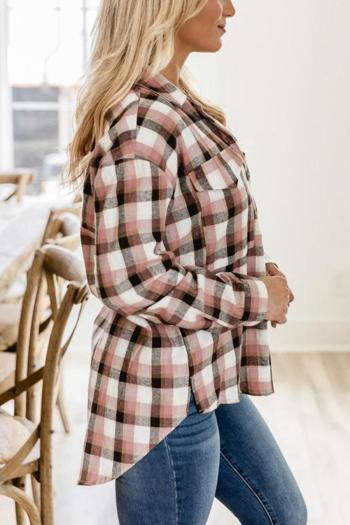 Casual plus size non-stretch pocket single breasted plaid printed loose shirt