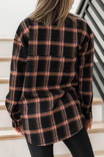 Casual plus size non-stretch pocket single breasted plaid printed loose shirt#1