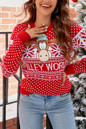 Christmas style plus size slight stretch letter and deer graphic knitted all-match sweater