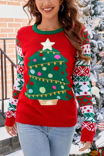 Christmas style plus size slight stretch tree graphic knitted all-match sweater