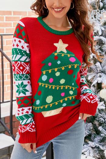 Christmas style plus size slight stretch tree graphic knitted all-match sweater