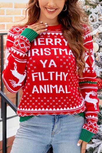 Christmas style plus size slight stretch letter knitted all-match sweater