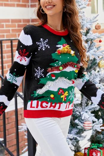 Christmas style plus size slight stretch tree and snowflake knitted sweater