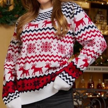Christmas slight stretch knitted two colors all-match sweater(only sweater)