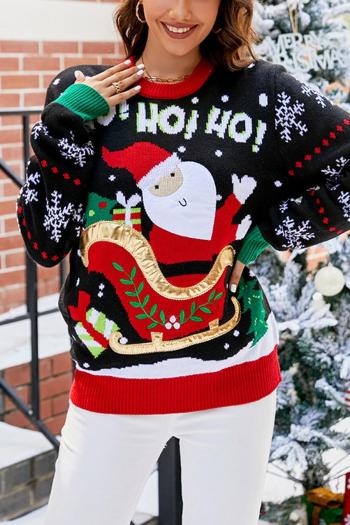 Christmas plus size santa claus graphic knitted two colors all-match sweater