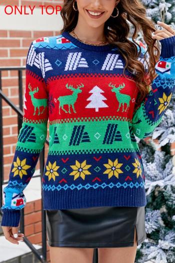 Christmas style slight stretch deer & tree graphic knitted sweater(only sweater)