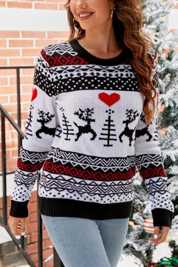 christmas casual plus size slight stretch heart and deer graphic knitted sweater