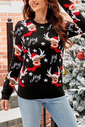 christmas casual plus size slight stretch letter and deer knitted sweater
