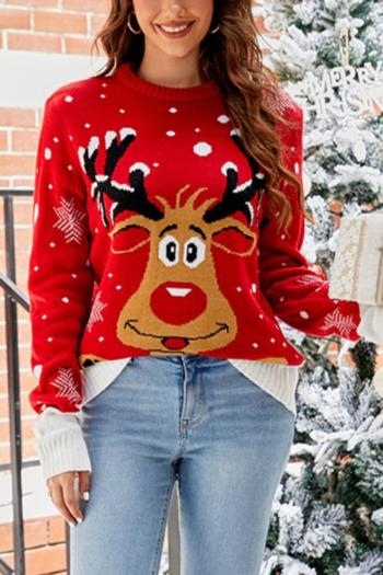 christmas casual plus size slight stretch cartoon deer knitted all-match sweater