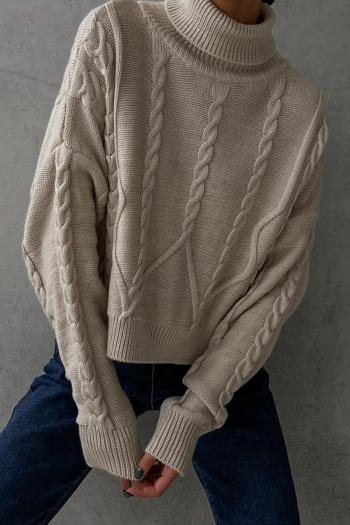 stylish slight stretch twist knitted 3 colors turtleneck all-match sweater