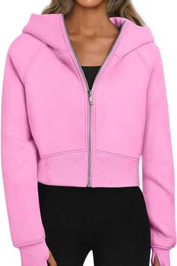 casual slight stretch 6 colors hooded zip-up thumb hole all-match sweatshirt