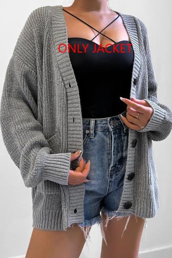 casual slight stretch ribbed knit solid color button outerwear