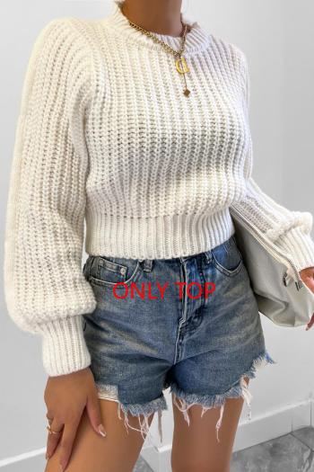 casual slight stretch 4 colors ribbed knit solid color crew neck sweaters