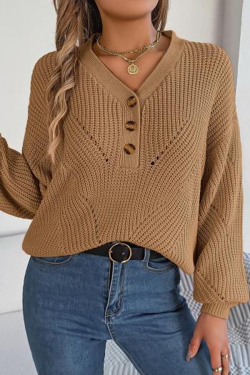 casual slight stretch knitted 3 colors v-neck button all-match sweater
