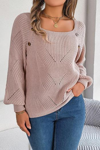 casual slight stretch knitted 3 colors square-neck button decor sweater