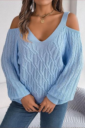 stylish slight stretch twist knitted 3 colors v-neck all-match sweater