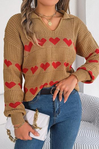 casual slight stretch heart graphic knitted 3 colors all-match sweater