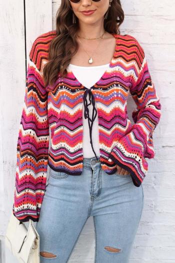 exquisite slight stretch cut out stripe knitted cardigan sweater(only cardigan)