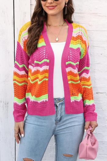 stylish slight stretch cutout colorblock knitted cardigan sweater(only cardigan)