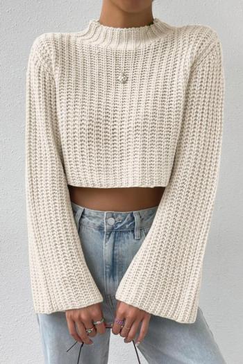 exquisite slight stretch ribbed knit solid color crew neck sweaters