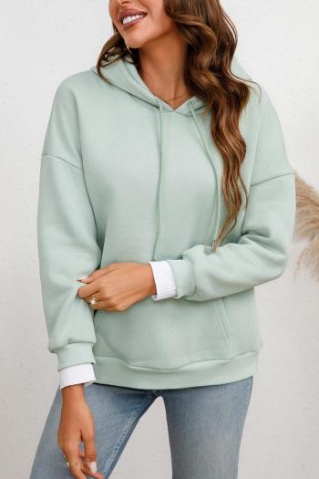 casual plus size slight stretch pure color hooded pocket all-match sweatshirt
