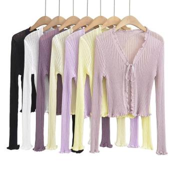 sexy high stretch 7 colors solid color knitted cardigan size run small