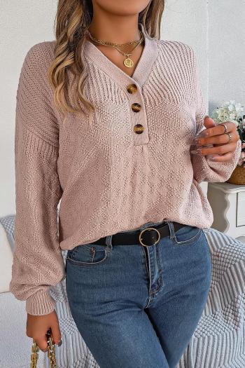 casual slight stretch knitted 3 colors v-neck button loose all-match sweater