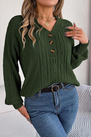 casual slight stretch twist knitted 3 colors v-neck long sleeve sweater