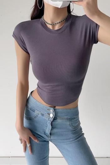 sexy slight stretch solid slim crop curved short-sleeved t-shirt size run small