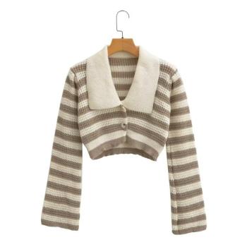 exquisite slight stretch striped knitted crop cardigan