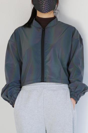 stylish plus size slight stretch colorful reflective zip-up all-match jacket