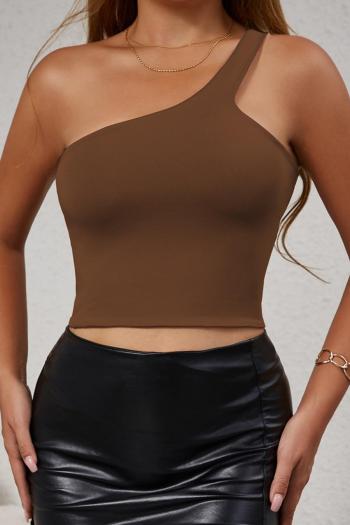 sexy plus size slight stretch 4 colors one shoulder all-match crop tank top
