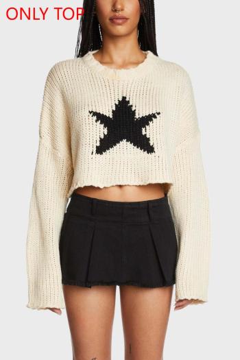 sexy slight stretch pentagram knitted long sleeve crop sweater(only sweater)